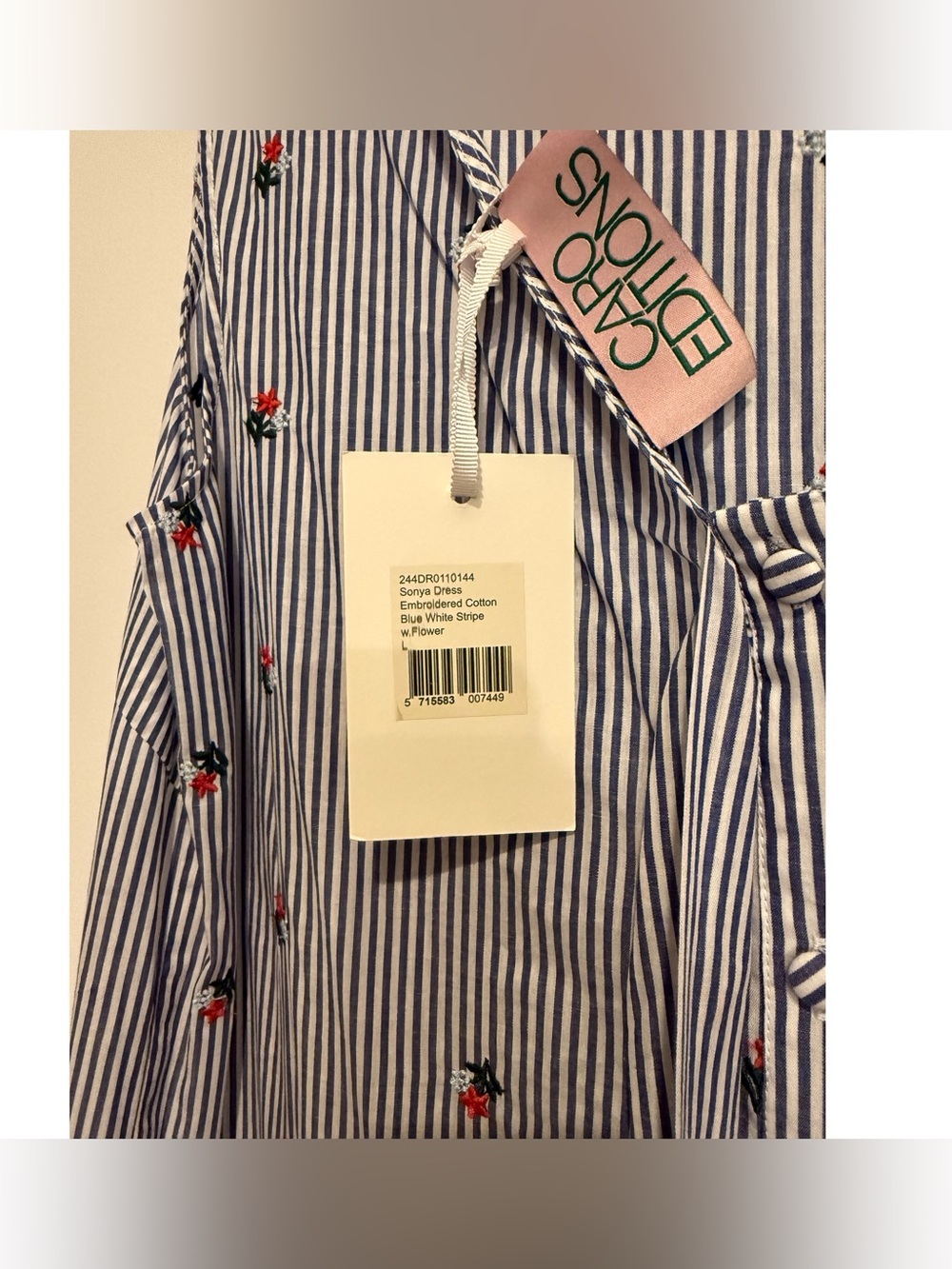 Caro Editions Sonya Dress - Blue White Stripe w. Flower - Picture 3 of 11